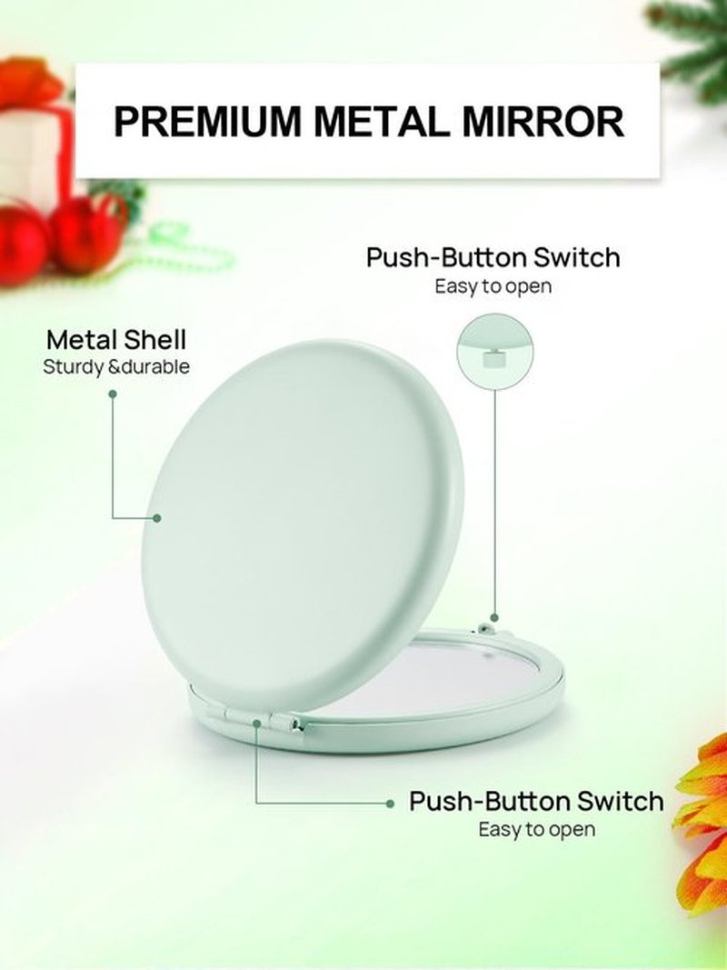 Getinbulk Compact Mirror for Purse, Set of 2 Double-Sided 1X/2X Magnifying Metal Pocket Makeup Mirrors(Round, Cyan)