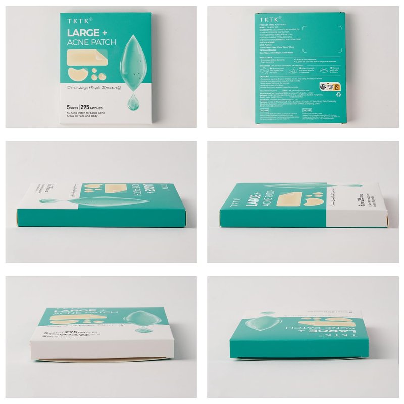 TKTK Large Pimple Patches for Face, 68 x 27 mm XL Hydrocolloid Bandages, Big Acne Patches for Body, Forehead, Chin, Nose, Chest and Back Blemish Zit Breakouts (Strip, Contoured, Dot 5 Sizes 295 Count)