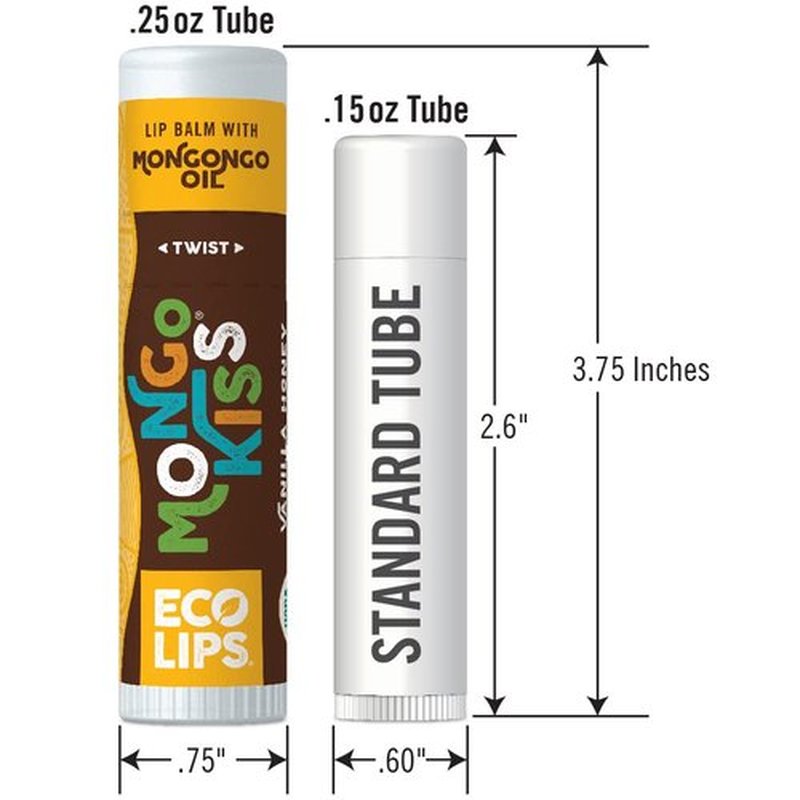 Eco Lips Mongo Kiss Organic Lip Balm 4 Pack Peppermint, Pomegranate, Vanilla Honey, Black Cherry - 100 Percent USDA Organic - Soothe, Moisturize Dry, Cracked and Chapped Lips - Made in USA
