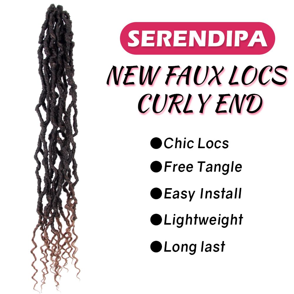 SERENDIPA Boho Faux Locs Curly End, 24 Inch Long Pre-Looped Soft Crochet Goddess Locs Synthetic Hair (6 Packs, T30)