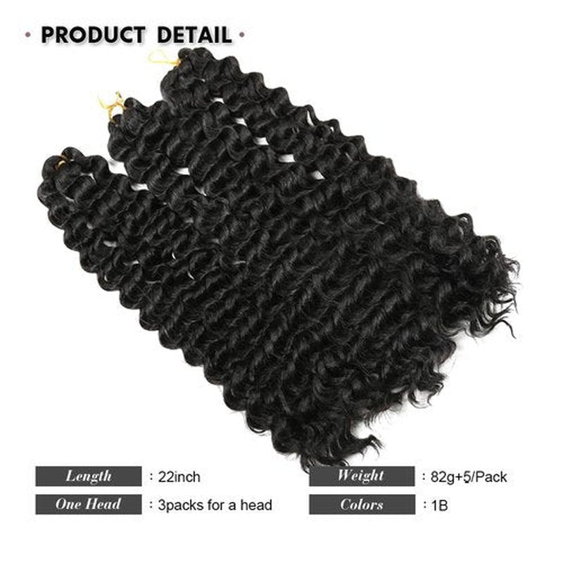 Water curl Crochet Hair For Black Women 22Inch Wavy Crochet Hair 3Pack Box Braid Synthetic Hair Extension (T27, 22inch water curl)