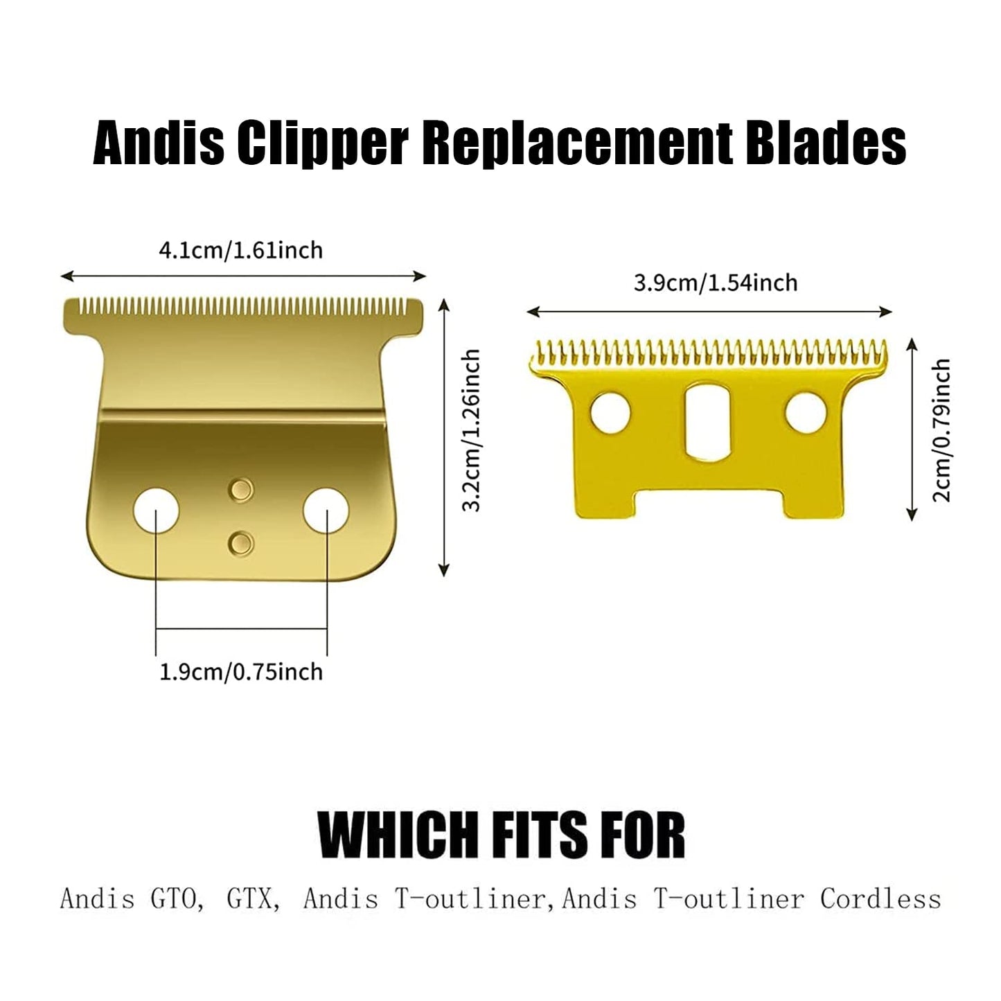 T Outliners Blades Compatible with Andis T Outliners, Andis Gtx, T Outliners Replacement Blade Andis Gtx Replacement Blade (Gold Steel T Blade + Gold Steel Blade) (2Pack/Gold)