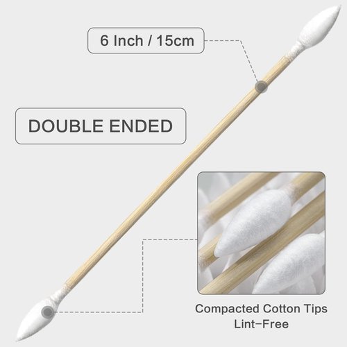 PINGMIC 400PCS (800 Tips) Long Cotton Swab, 6" Pointed Cotton Swab Without Barbs - Cotton Swabs with Wooden Sticks, Long Cotton Swabs for Gun Cleaning Machinery Makeup. Bamboo Stick with Storage Box