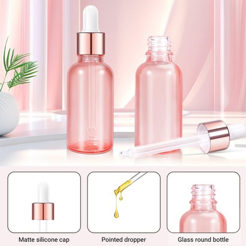 UMETASS 1 oz Glass Dropper Bottles, Pipette Bottles, Tincture Bottles with Dropper, Pink Glass Eye Dropper Bottles, Leakproof Glass Serum Bottles for Travel Essential Oils(8 Pack)
