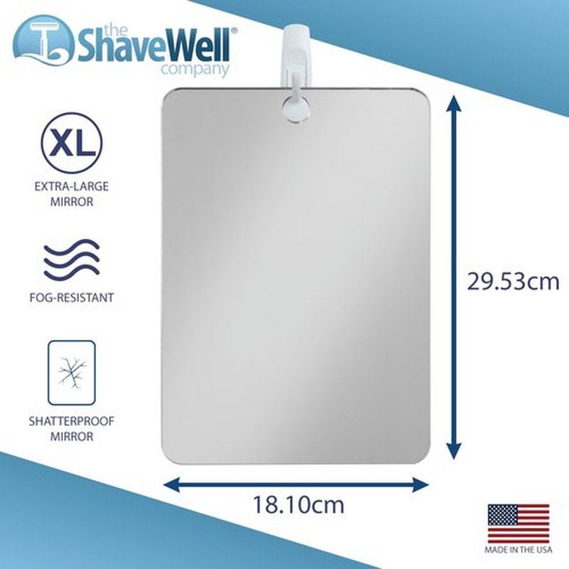 The Shave Well Company XL Anti-Fog Shaving Mirror | Fogless Bathroom Shower Mirror with Handheld Option for Men and Women | Fog Free Hanging Shower Mirror Includes Long-Lasting Removable Adhesive Hook