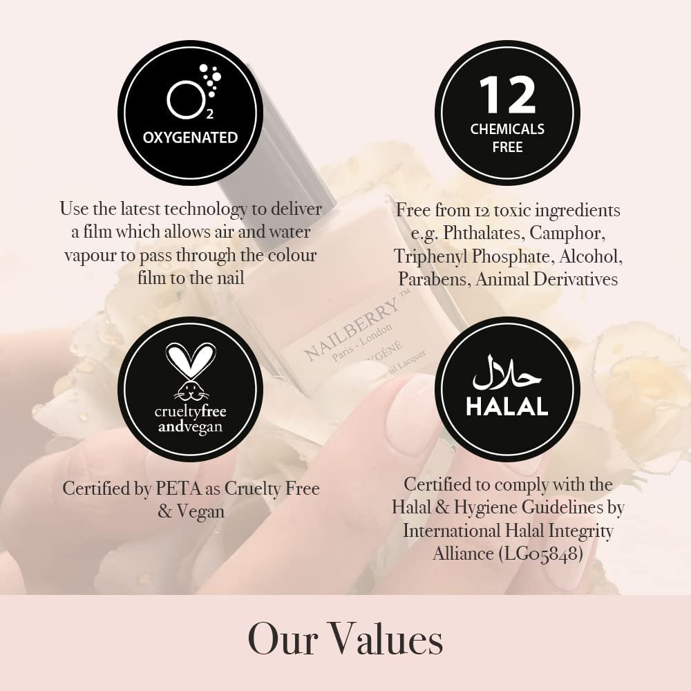 Nailberry L'Oxygéné Oxygenated Nail Lacquer | A Touch Of Powder | Beige Pink Semi-Sheer Polish | UV Protected Long-Wear Nail Polish | 12-Free | Vegan | Certified Halal | Cruelty & Gluten Free | 15 ml