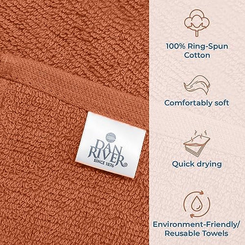 DAN RIVER 100% Cotton Washcloths 24 Pack Premium Quality Face and Body Cloth, Quick Dry Essential Towels for Bathroom, Hand, Kitchen & Cleaning, Baby Rugs | 12X12 in | 400 GSM | Orange Rust