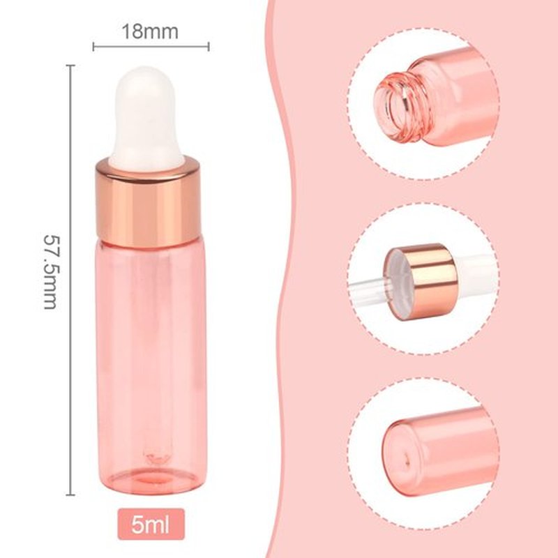 Wresty 15 Pcs Pink Glass Dropper Bottle Essential Oil Dropper Bottles Mini Glass Vials Cosmetic Liquid Container Perfume Aromatherapy Sample Bottles With Glass Eye Dropper (5ml(1/6oz))