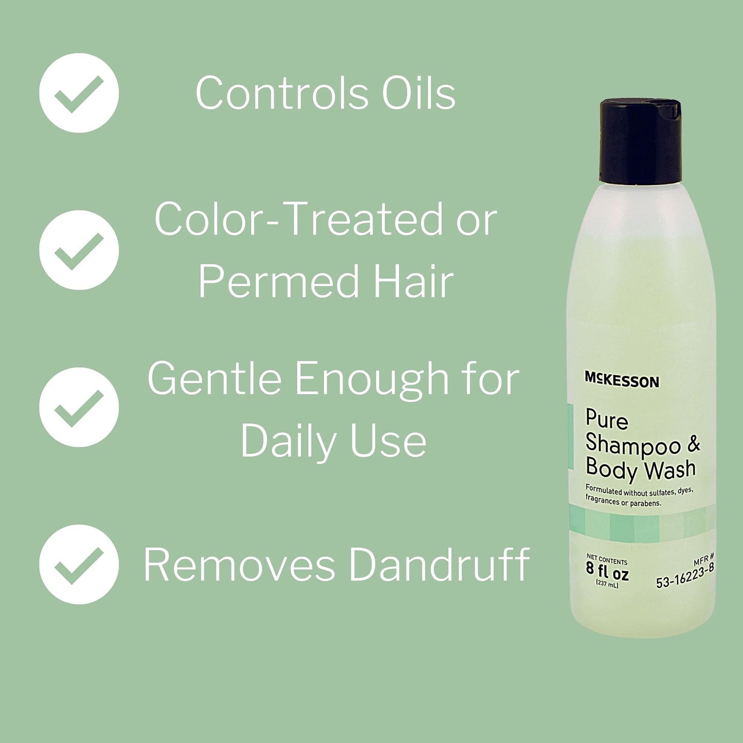 McKesson Pure Shampoo and Body Wash, Sulfates, Dyes, Fragrance and Parabens Free, Unscented, 8 oz, 1 Count