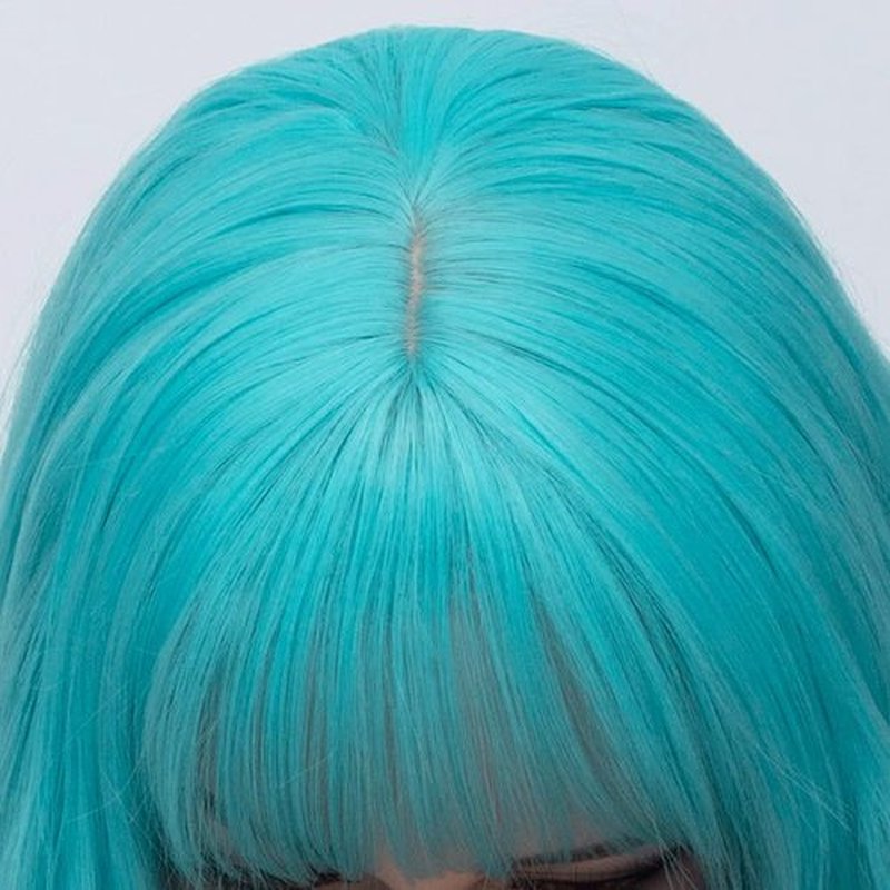 PATTNIUM Sky Blue Wig Long Curly Wig Light Blue Wig with Bangs Wavy Teal Blue Wig Women Girls Synthetic Wig Cosplay Party Costume Wig (Sky Blue)