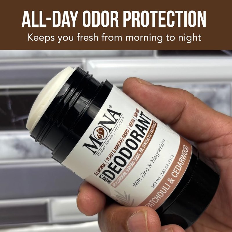 All Natural Deodorant for Men Aluminum Free | Hypoallergenic Men's Deodrant, Magnesium Deodorant for Sensitive Skin | Absorbs Sweat | Won’t stain clothes | By MONA Brands (Patchouli Cedarwood 2.65 Oz)