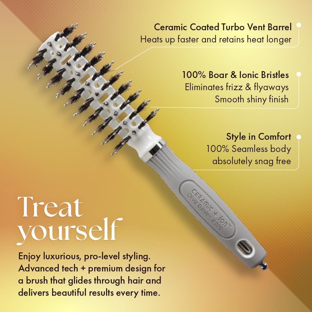 Olivia Garden Ceramic + Ion Turbo Vent Combo Hair Brush (ionic & 100% boar bristles)