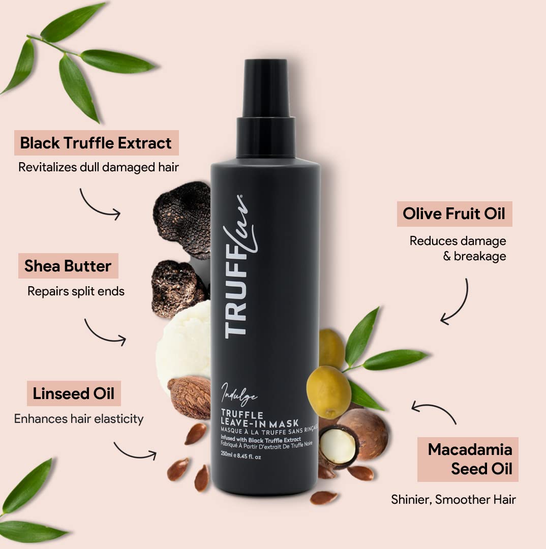 TruffLuv | Indulge Collection Truffle Leave-In Mask, Infused with Black Truffle Extract, Anti-Frizz Conditioning Spray, Detangles, Repairs Damage and Restores Softness, Paraben Free, Sulfate Free, 8.45 Fl Oz