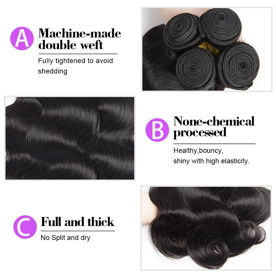Human Hair Bundles 28 Inch Body Wave Bundles Human Hair 100% Unprocessed 12A Brazilian Virgin Hair Bundles Human Hair Extensions Deals Long Quick Weave Bundles Human Hair Double Weft Natural Black