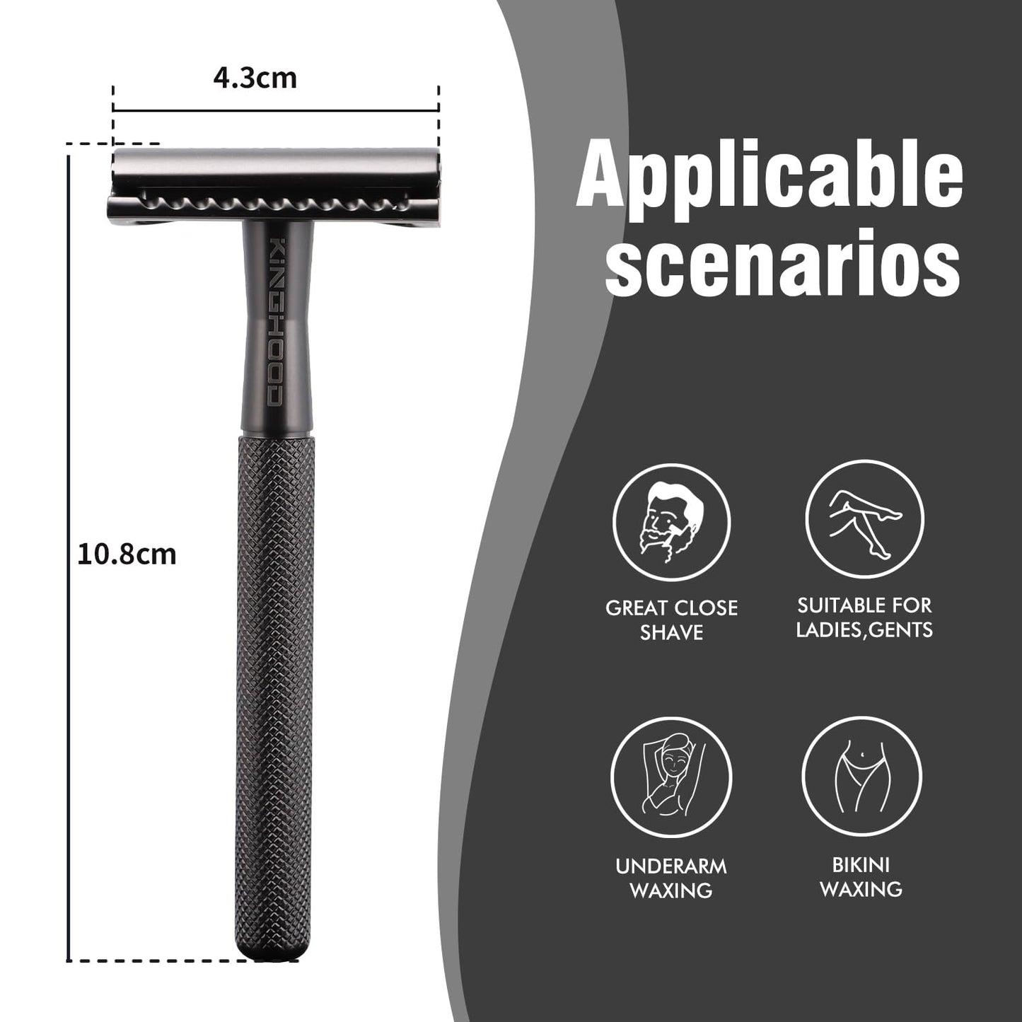 KINGHOOD Safety Razor One Blade Razor Single Blade Razor Metal Razor Reusable Razor Double Edge Razor Closed Comb Safety Razor Brass Reusable Razor Black