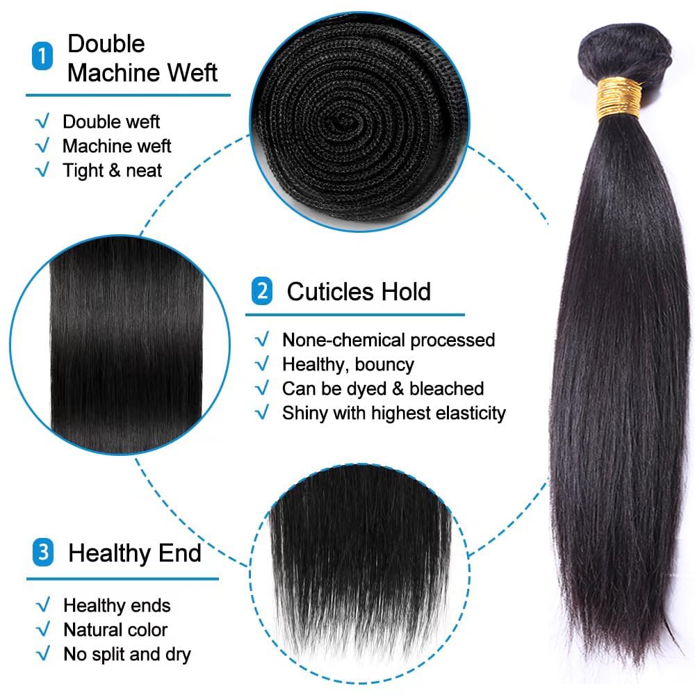 Hair Unprocessed Brazilian Virgin Human Hair Straight Hair One Bundle 24 Inch Virgin Human Hair Straight Bundle Weave Weft Extension Natural Black (100+/-5g)/pc Can be Dyed and Bleached