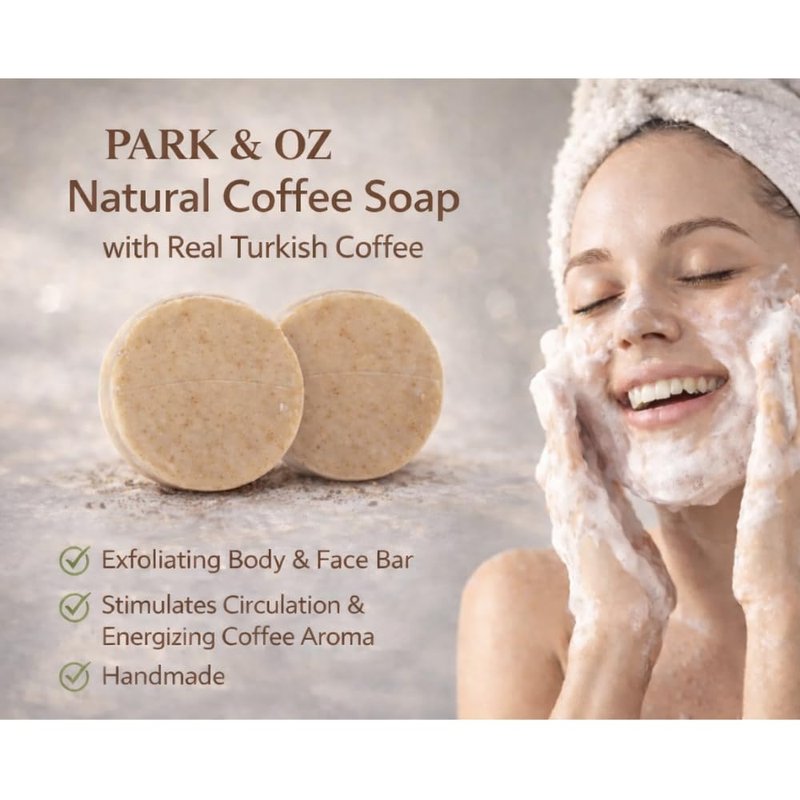 PARK & OZ Natural Coffee Soap with Real Turkish Coffee | Exfoliating Body & Face Bar | Stimulates Circulation & Energizing Coffee Aroma | Handmade Skincare (Coff, 2)