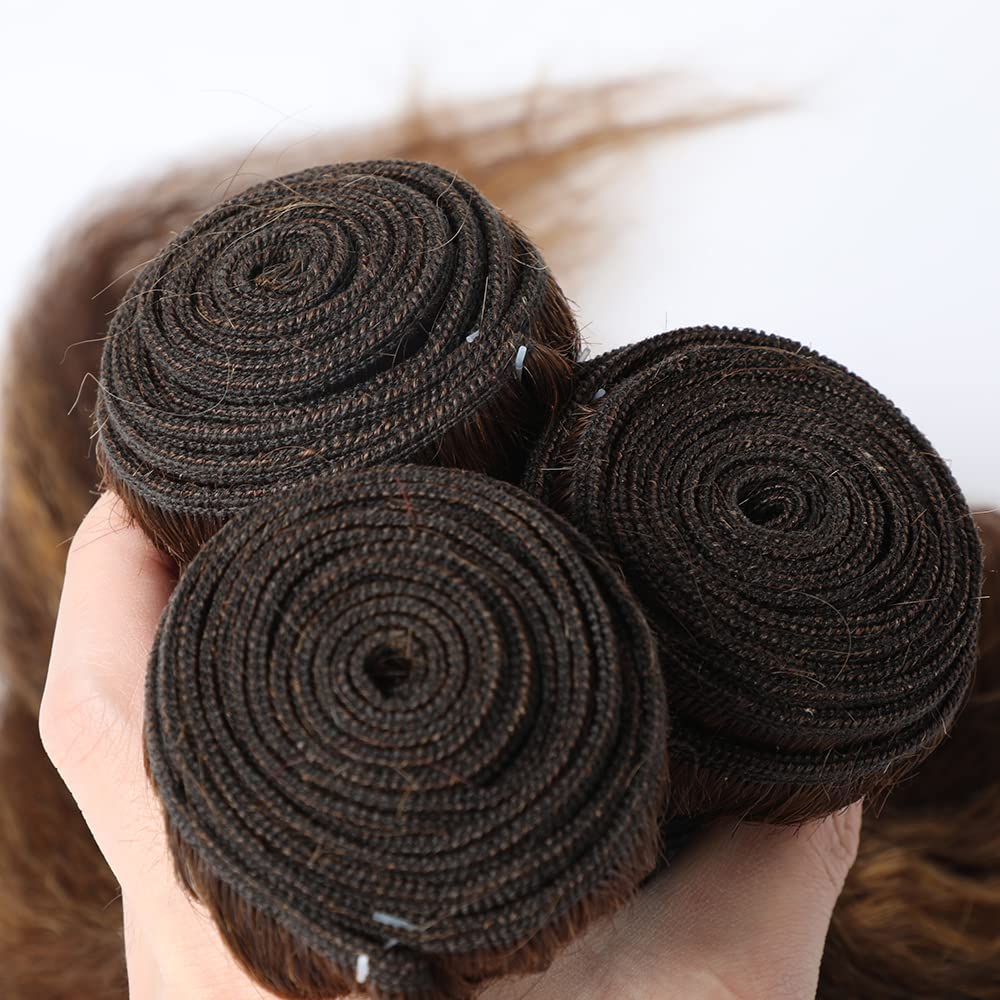 P4/30 Bundles Light Brown Human Hair Bundles Highlight Straight Bundles Brazilian Unprocessed Virgin Hair 1 Bundle 18 Inch Two Tone Brown Light Brown Bundles Human Hair Weave for Women