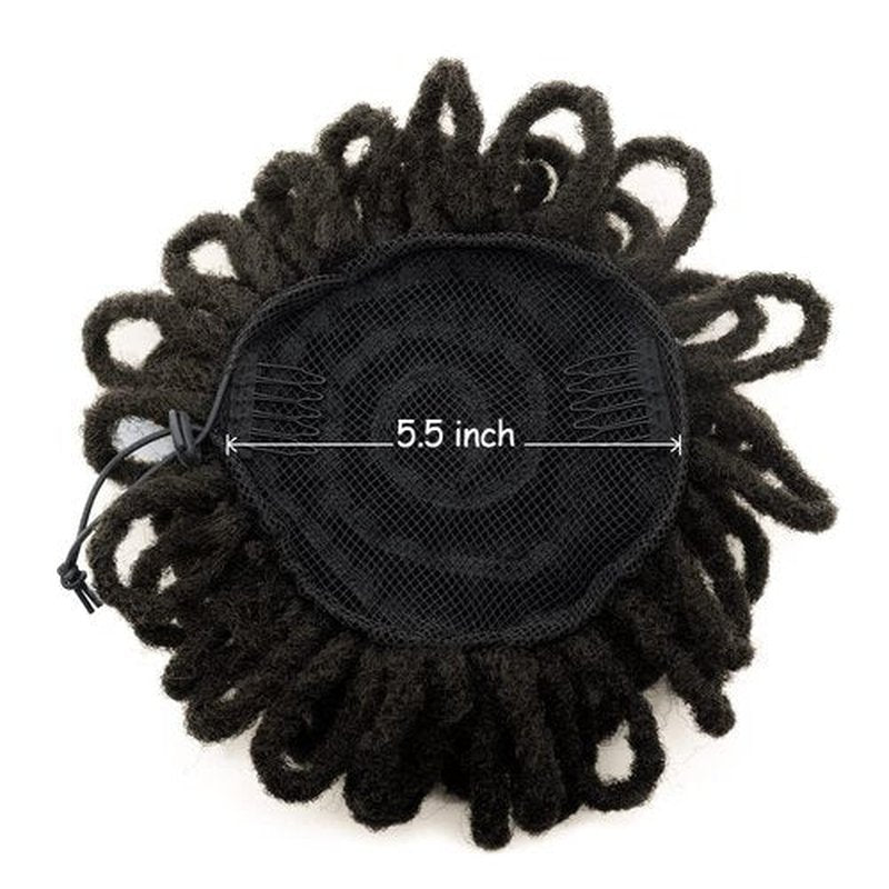 Yinmei Baibian 2Pcs Dreadlocks Bun Drawstring Ponytail Hair Afro Locs Petal Buns Synthetic Nature Color Clip in on Braided Faux Locs Curly Dreadlock Puff Ponytails Hair Extensions for Black Women(4#)