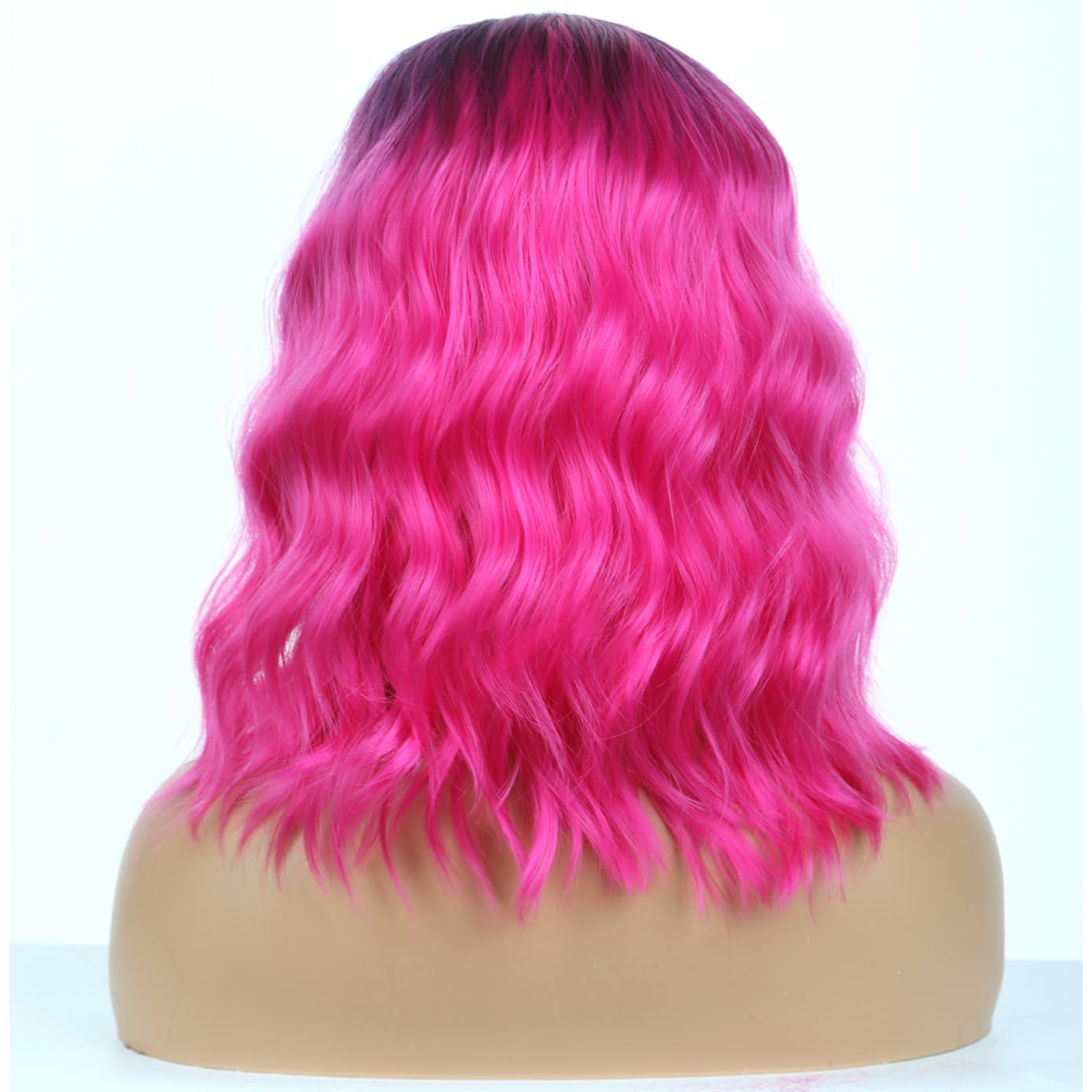 BERON Hot Pink Short Wigs Curly Bob Wig Ombre Color Wavy Hair Wigs Side Part Women's Synthetic Wigs Daily Party Use