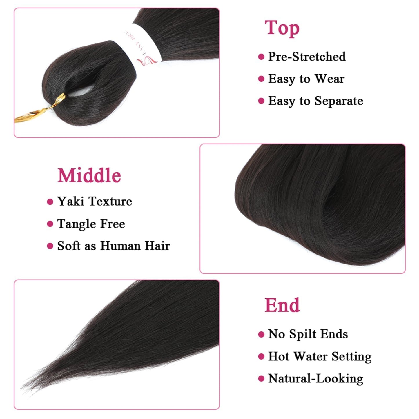 Pre-stretched Braiding Hair Extensions 20 Inch 3 Packs Pre Stretched Braiding Hair Professional Itch Free Synthetic Hair Extensions for Braiding #4(20inch 3Packs)