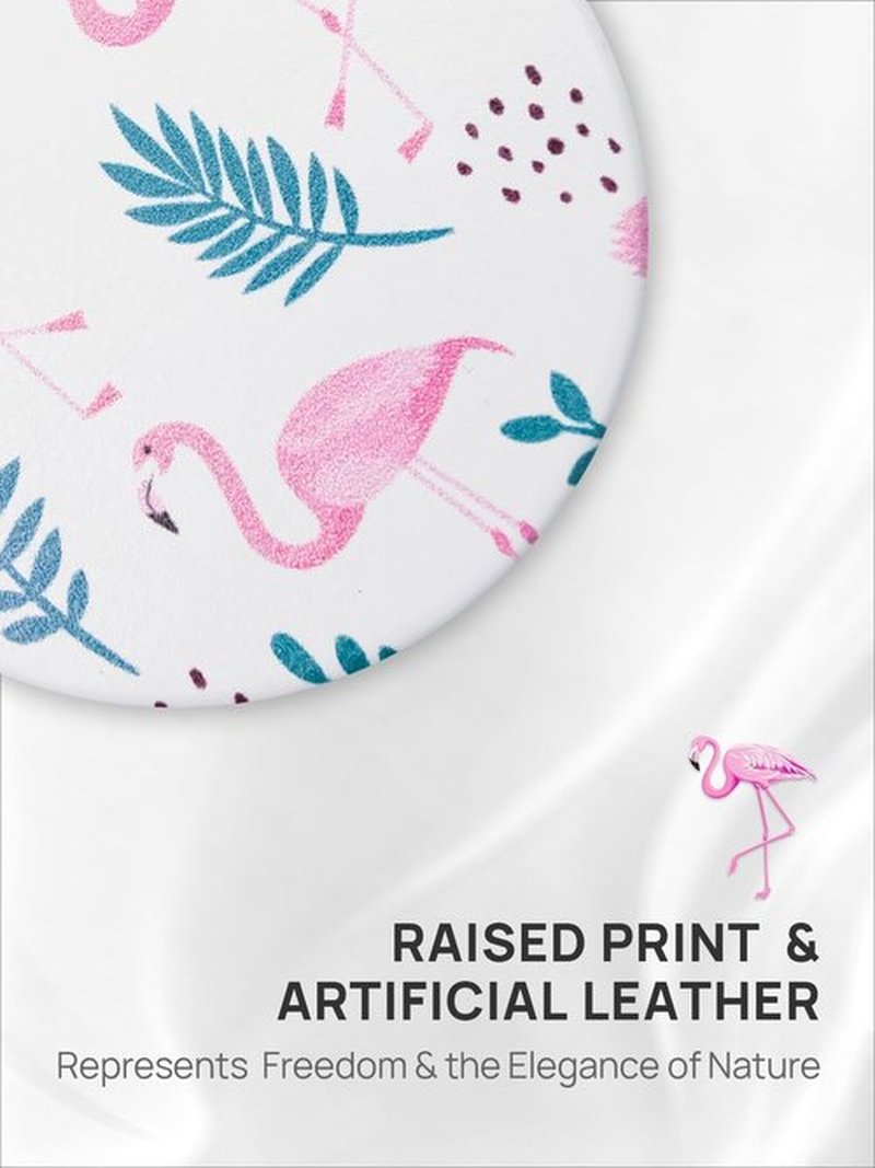 OMIRO 1X/10X(300R) Compact Magnifying Mirror, Unique Painting Pocket Mirror with Classical PU Leather (Round,Pink Flamingos)