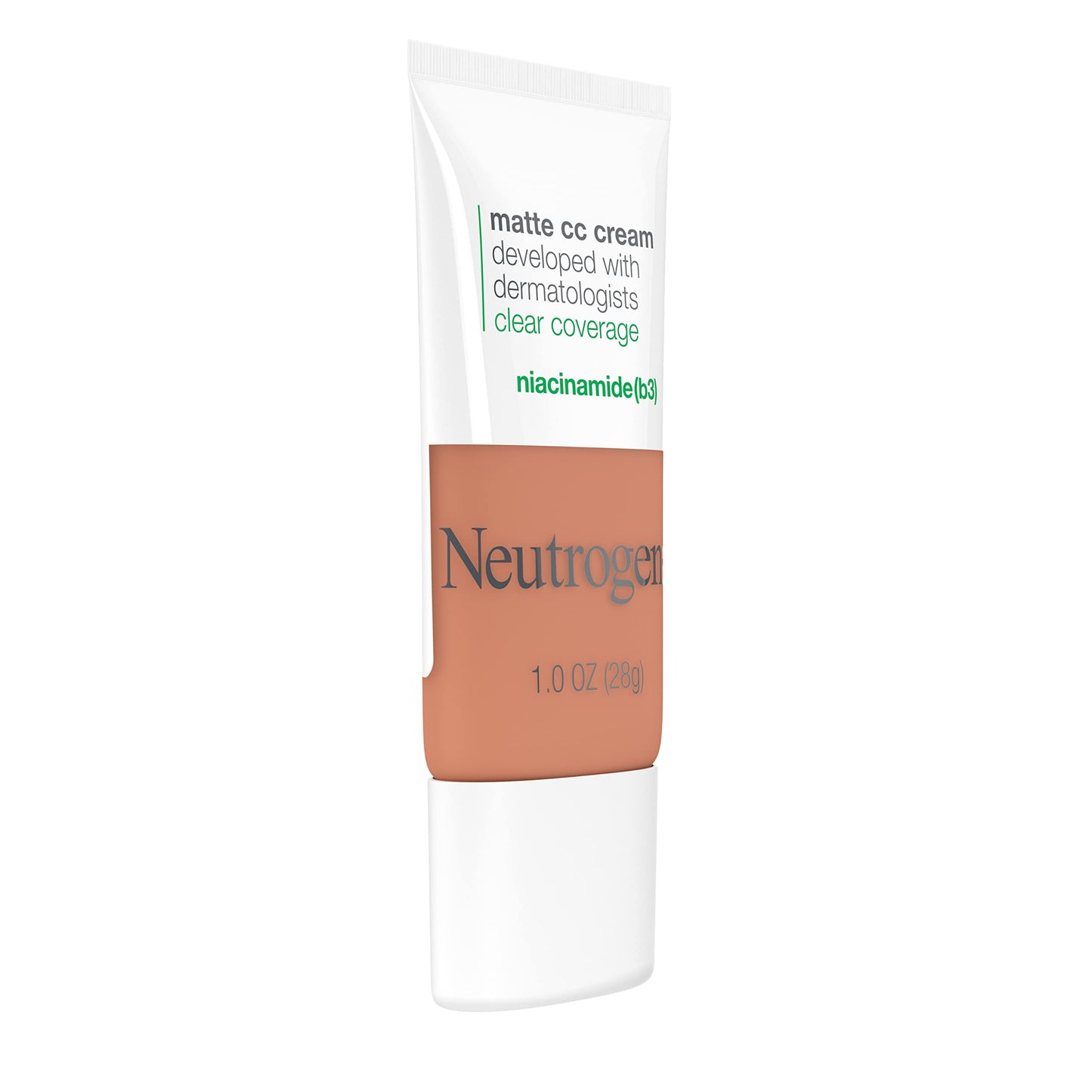 Neutrogena Clear Coverage Flawless Matte CC Cream, Full-Coverage Color Correcting Cream Face Makeup with Niacinamide (b3), Hypoallergenic, Oil Free & Fragrance Free, Ginger, 1 oz