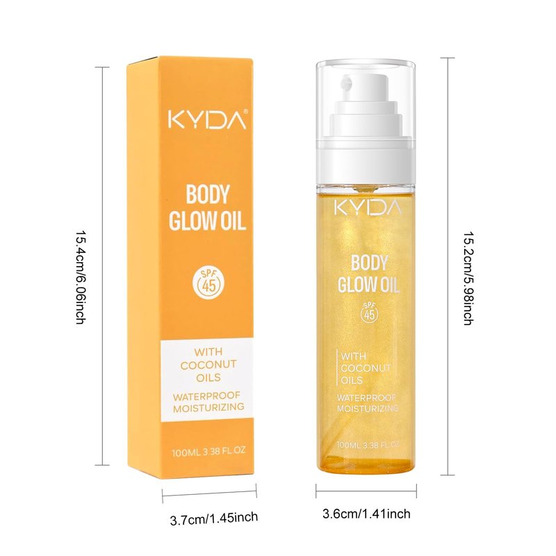FREEORR Sunscreen Body Glow Oil, Broad Spectrum SPF 45, Lightweight Waterproof Moisturizing Coconut Shimmer Oil with Gold Mica, Travel Size Summer Sunscreen Skin Illuminator-GOLD, 3.38 fl oz