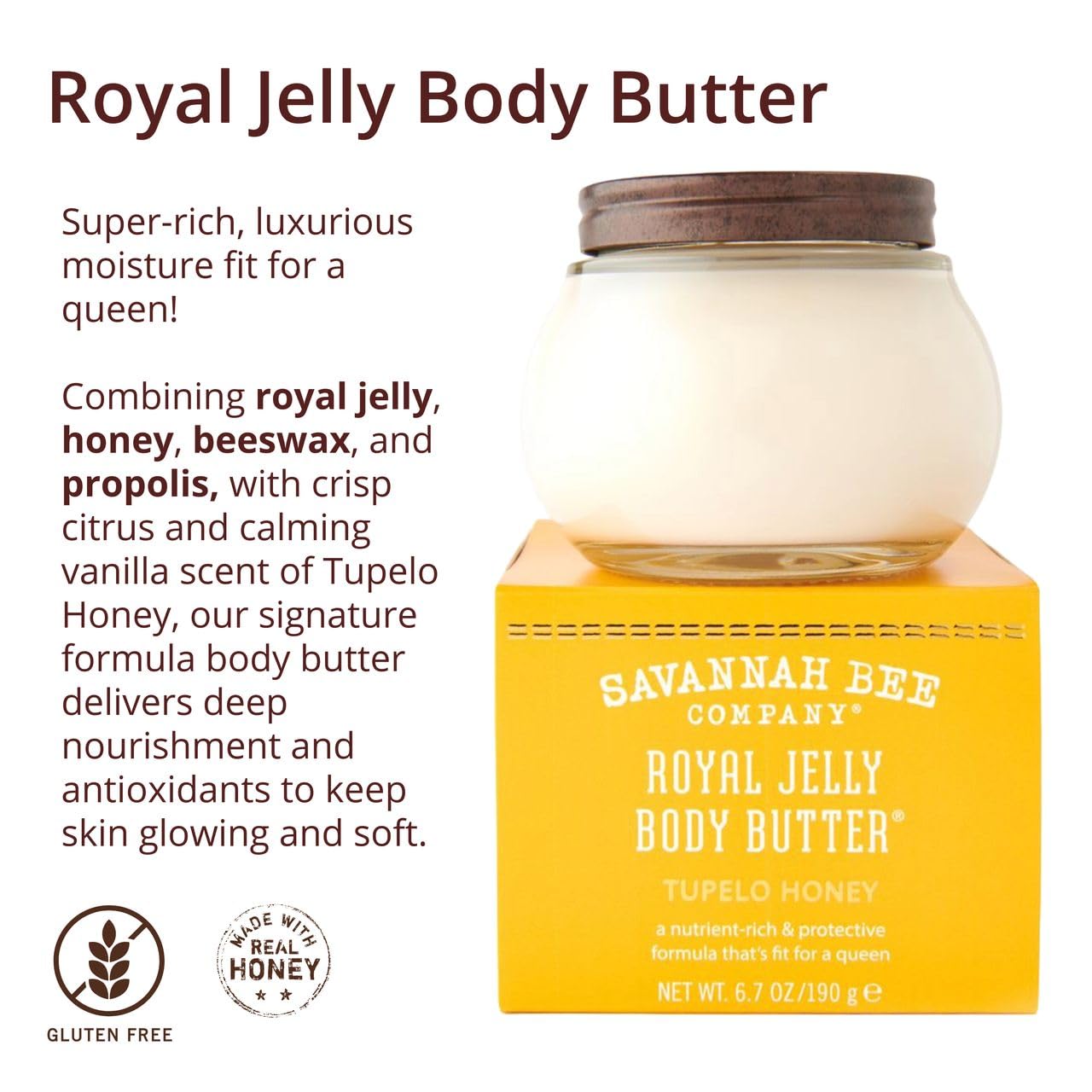 Savannah Bee Company Royal Jelly Body Butter - Deep Hydrating Body Butter for Dry Skin