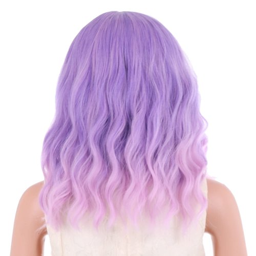 PATTNIUM Purple Wig Kids Child Wig Short Curly Wig Lavender Purple Wig for Kids Light Purple Pink Wig with Bangs Synthetic Hair Girls Wig (Purple Ombre Pink)