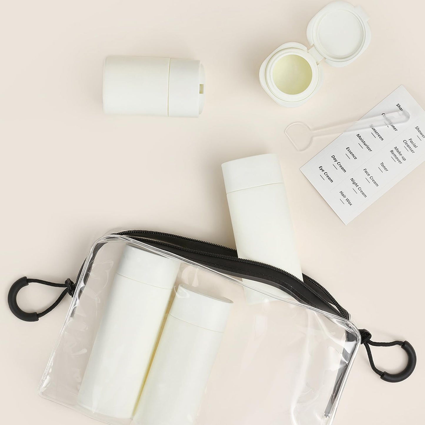 Travel Bottles for Toiletries, 5 Pack Travel Size Containers, TSA Approved Leak Proof Refillable Portable Travel Toiletry Bottles Set with Clear Toiletry Bag for Shampoo Conditioner, Lotion (White)