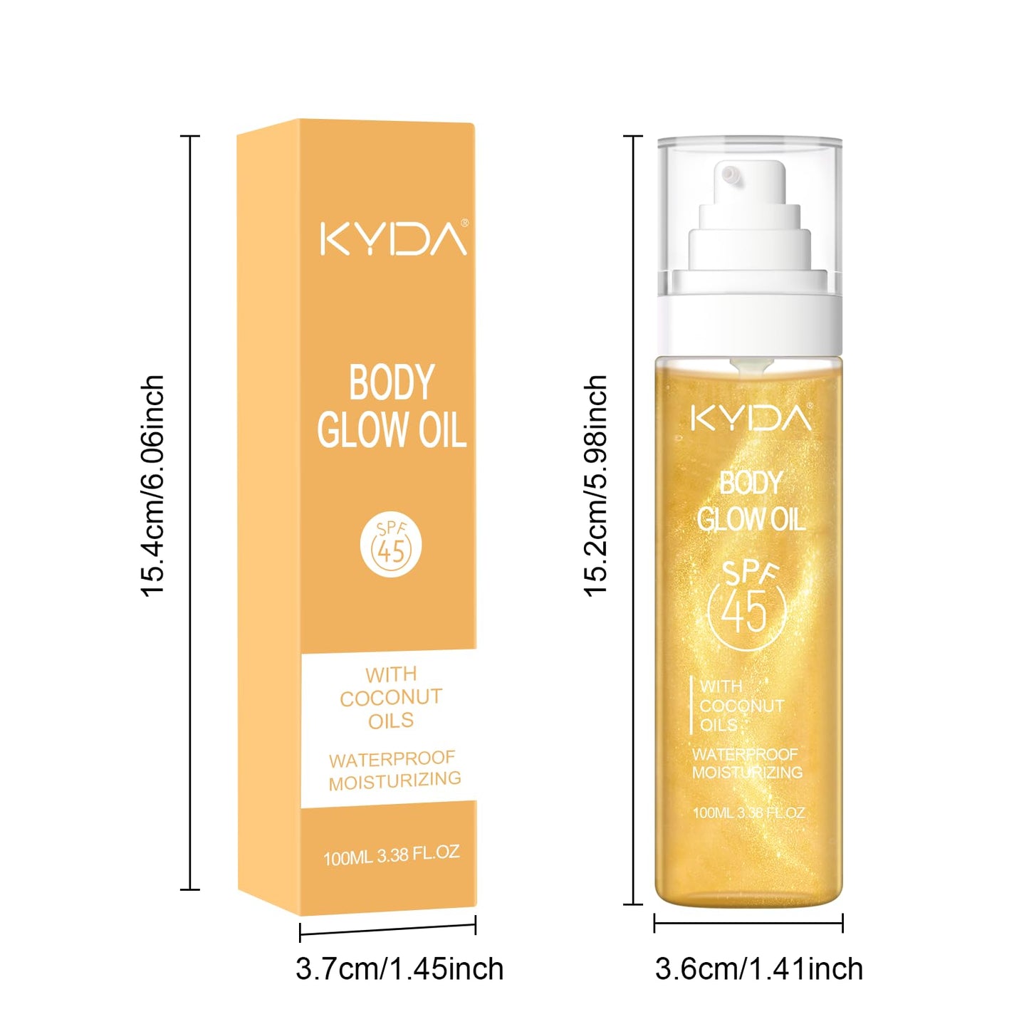 FREEORR SPF 45 Body Glow Oil, Travel Size Sunscreen Oil with Gold Mica, Moisturizing Coconuts Summer Sunscreen, Lightweight Sun-kissed Glow Skin Illuminator, Water Resistant, 3.38 fl oz, GOLD