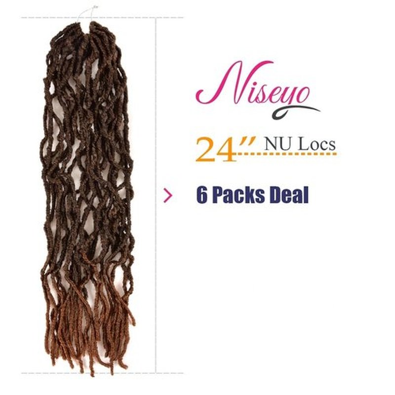 Niseyo Faux Locs Crochet Hair 24 Inch Soft Locs, 6 Packs Long Crochet Locs Pre Looped Crotchet Straight Synthetic Hair Extensions (T30/Ombre Medium Dark Brown)