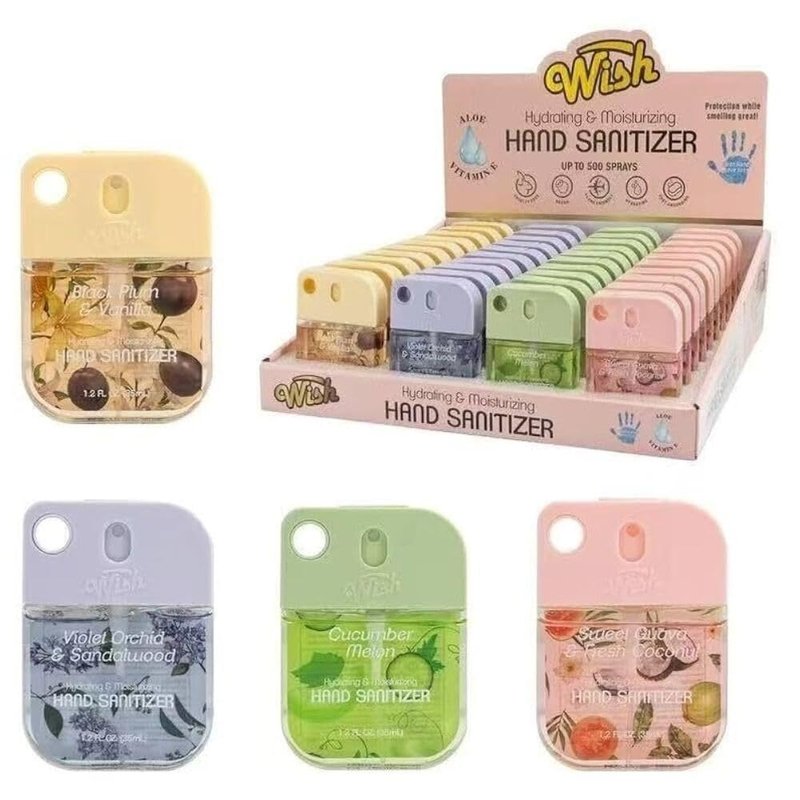 Wish Hand Sanitizer Spray Travel Size 40-Pack, 1.2 FL OZ (35mL) Each – Vanilla, Sandalwood, Fresh Coconut, Macadamia – Hydrating & Moisturizing Formula.(40 Pack)