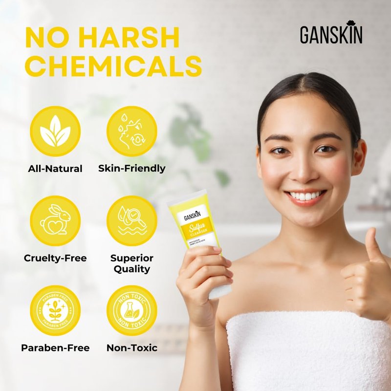 Ganskin Sulfur Soap – Sulfur Face & Body Wash – Sulphur Exfoliating Facial Cleanser Absorbs Excess Oil, Reduces the Look of Breakouts & Cleanses Skin – Natural Oily & Blemish-Prone Skin Care