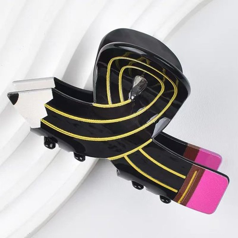 YUEELI Hair Clips for Women and Girls, 3 Pieces Pencil Hair Claw Clips Back To School Hair Clips Funny Hair Jaw Barrettes for Women Thin Thick Curly Hair (Black Pink Blue)