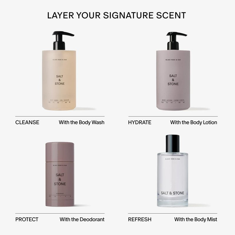 Salt & Stone Body Mist | Black Rose & Oud | Skincare Infused Hair & Body Spray for Women and Men | Hydrating Fragrance with Glycerin and Red Algae | Vegan, Cruelty Free, 3.4 fl oz