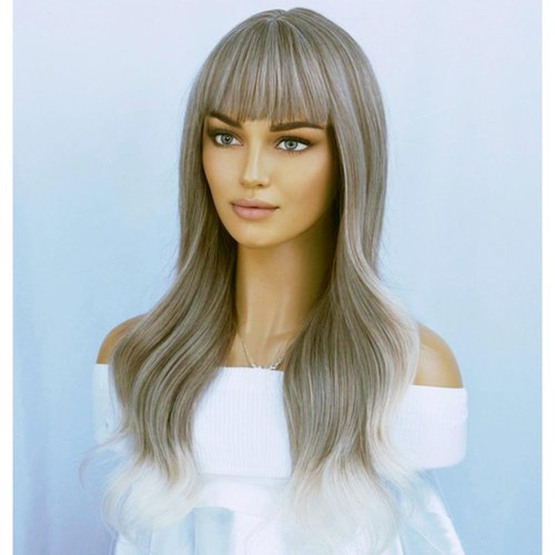 BERON Blonde Brown Long Wigs Women Wavy Wig with Bangs 28 Inches Curly Synthetic Wigs for Cosplay Party Wigs Wig Cap Included