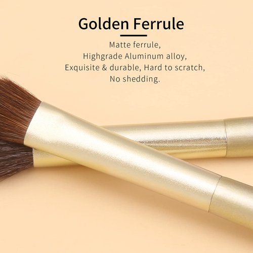 Natural Goat Hair Eye Shadow Brush Set by Luxury ENZO KEN, Pony Hair Eyeshadow Brushes Set, Small Nose Contour Brush, Angled Eyeshadow Brush, Eye Brush, Eye Makeup Brushes Set Professional. Gold, E200