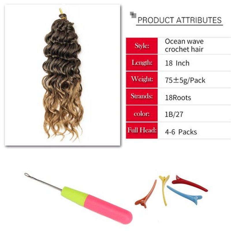 Ocean Wave Crochet Hair 24inch Deep Wave Curly Crochet Hair For Women Hawaii Curly Braiding Hair Synthetic Bohemian Crochet Braid Water Wave Crochet hair Extensions (6Packs, 1B/27)