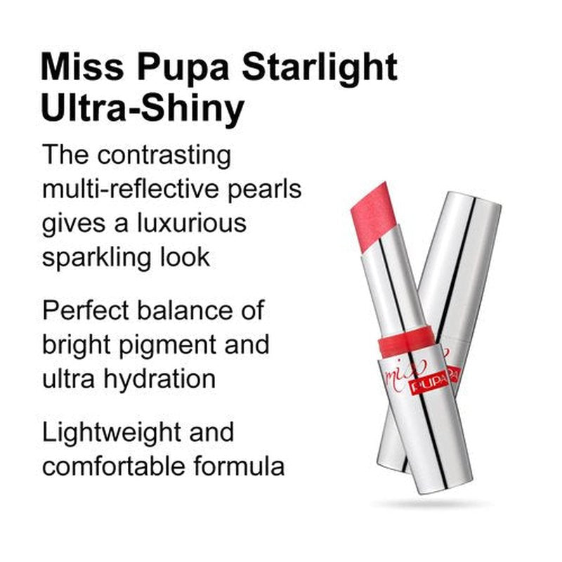 Pupa Milano Miss Milano Starlight Ultra-Shiny Lipstick - Semi-Transparent Color And Micro Pearls - Balmy Texture - Extraordinary Radiance - Blends Gently On Lips - 705 Divine Diana - 0.88 Oz