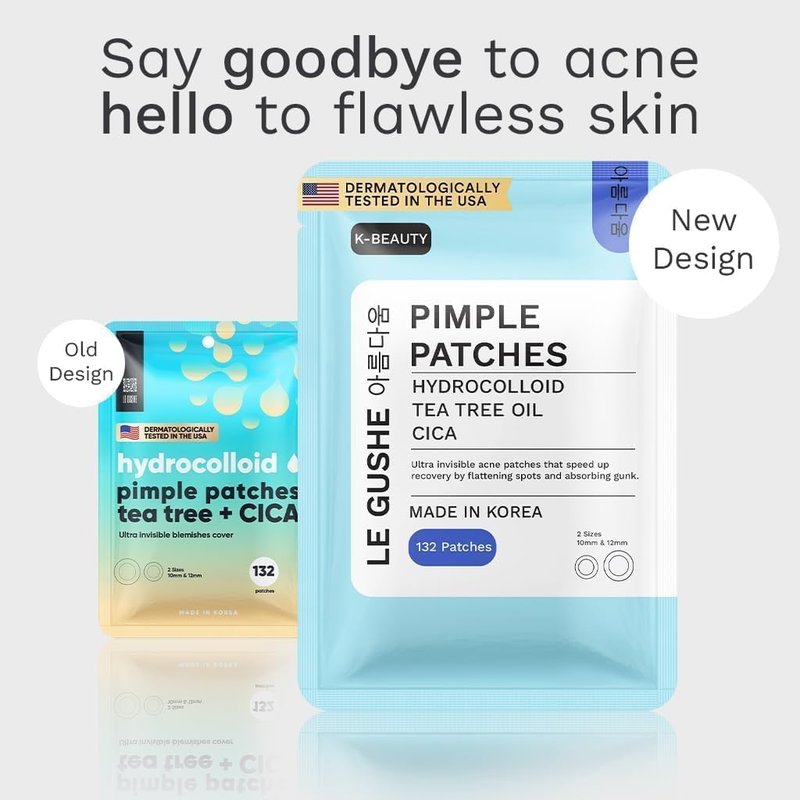 LE GUSHE Korean Pimple Patches for Face (132 Dots) - Hydrocolloid Acne Patches with Tea Tree Oil - Invisible Zit Stickers - Dermatologist Tested - Korean Skin Care