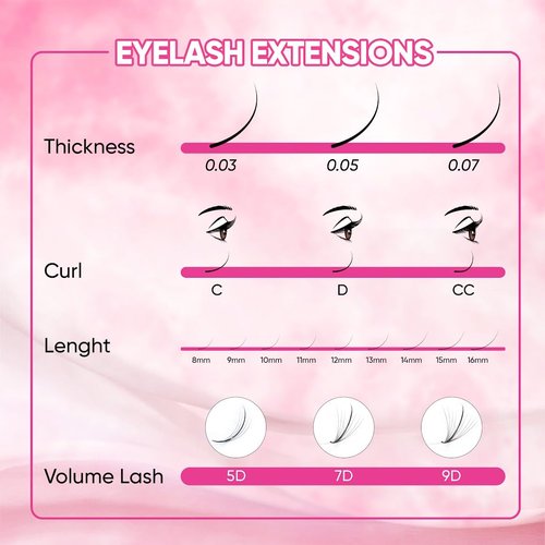 ROSE GIRL Ultra Wispy Lashes Volume Fan-Individual Lashes Fake Eyelashes Extension-Lashes Natural Look-Handmade Kit-5D/7D/9D–C CC D Curl Thickness 0.05~0.07mm-9~16mm Length(9D-0.05-C-16mm)