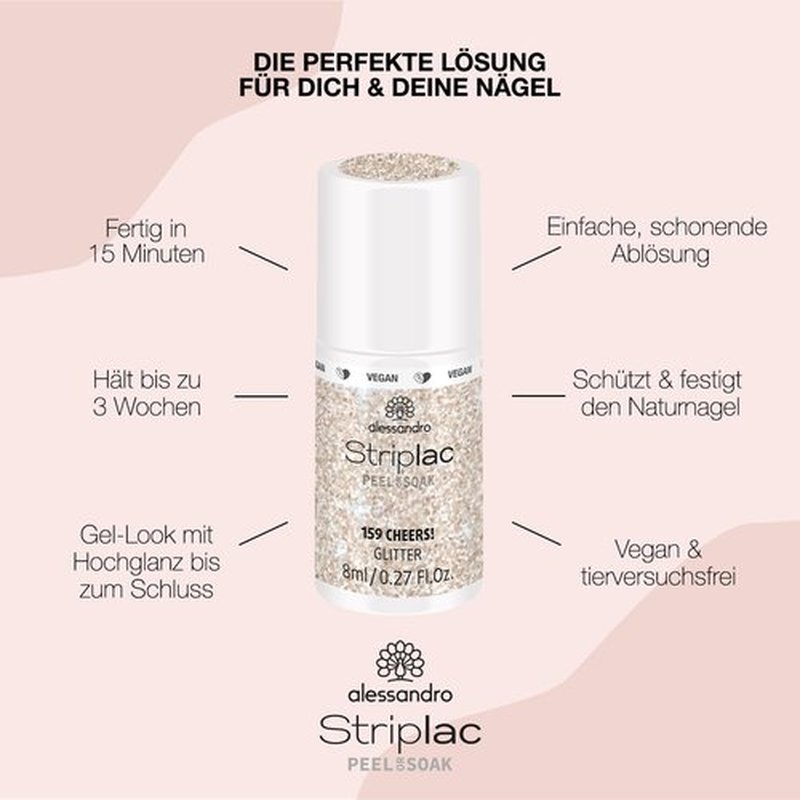 alessandro Striplac Peel or Soak Nail Polish - Long Lasting Wear - Quick Drying Time - Offers a Variety of Colors - Delivers Professional Results - Vegan - Cruelty Free - Cheers! - 0.27 oz