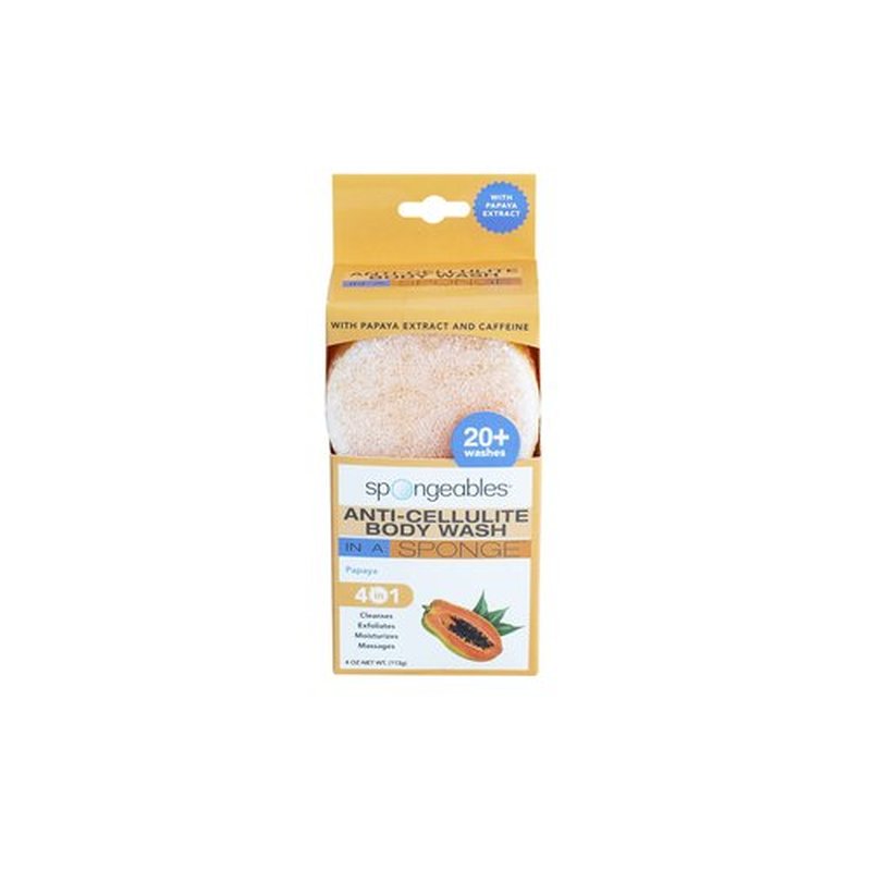 Spongeables Anti-Cellulite Body Wash in a Sponge, Reduce the Appearance of Cellulite, Moisturizer and Exfoliator for the Body, Papaya Scent, 20+ Washes, Pack of 1 (Pack of 2)
