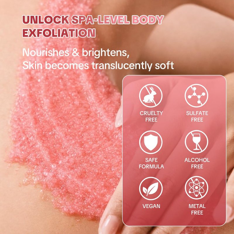 HERBICOS Strawberry Body Scrub - Exfoliating Sugar & Sea Salt Scrub with Retinol & Vitamin C for Smooth Glowing Skin - Moisturizing Body Exfoliator for Dry Skin - 21.1 oz