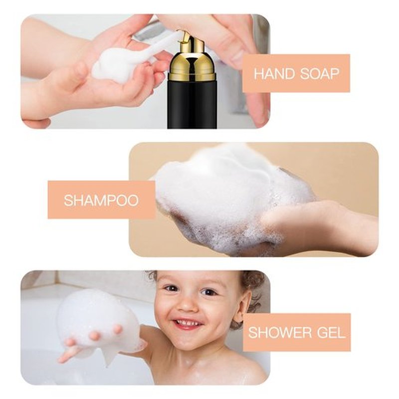 2oz Foam Pump Bottle (3PCS) Empty Travel Foaming Dispenser for Hand Soap, Lash Cleanser, Shampoo (60ml, Gold &Black,White,Pink