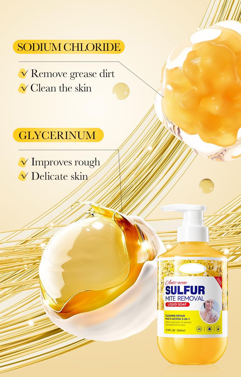 Purifying Sulfur Body Wash Cleanser: Purify, Clarify, and Refresh-Deep Cleansing for a Clear & Moisturizes Skin,Enjoy a Soothing Shower Experience,Gentle Sulfur Soap, Fragrance-Free