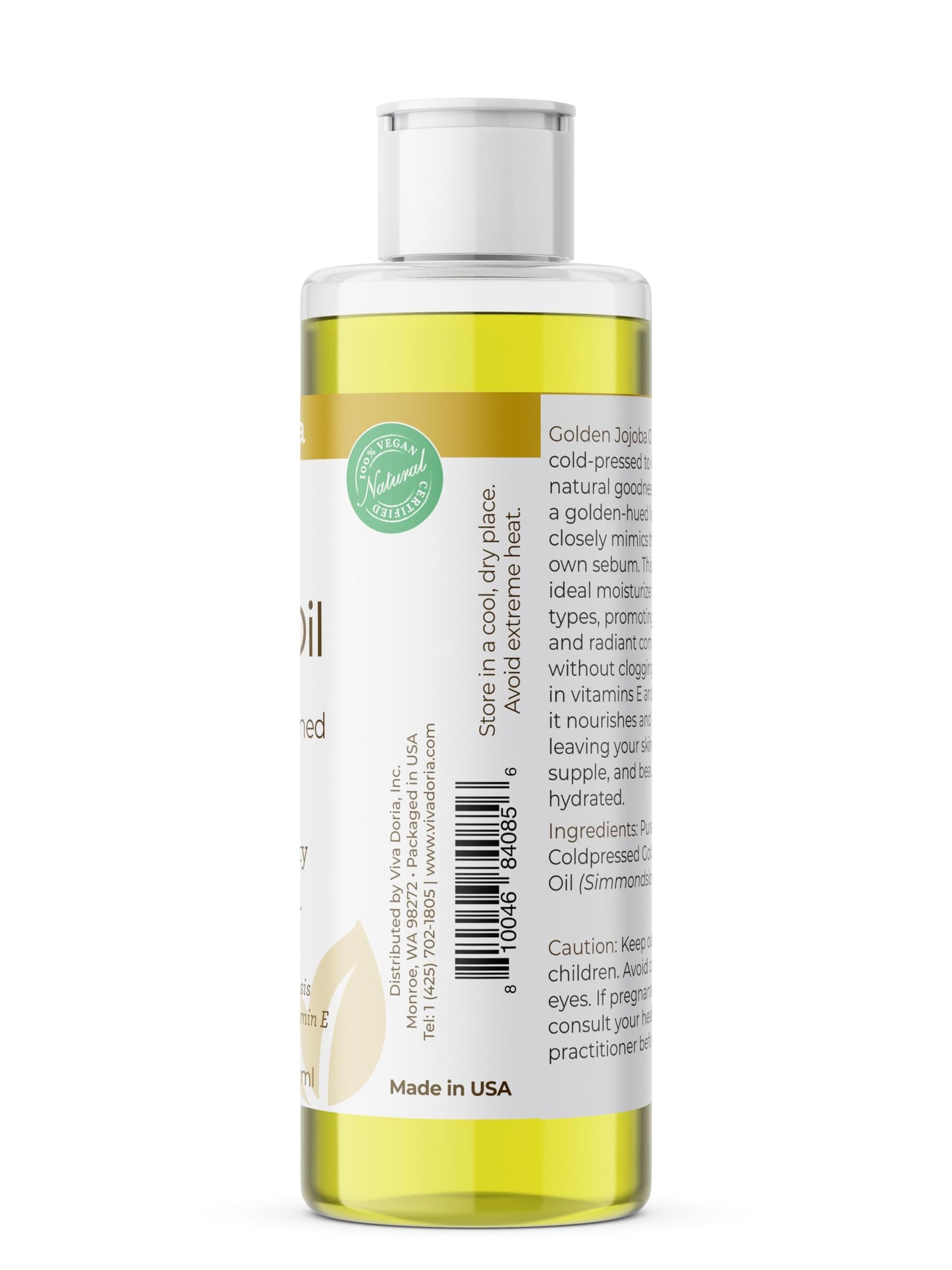Viva Doria Golden Jojoba Oil - 8 fl oz for Hair, Skin, Nails, and More - 100% Pure Unrefined, Deeply Moisturizing Anti-Aging Oil for Men and Women