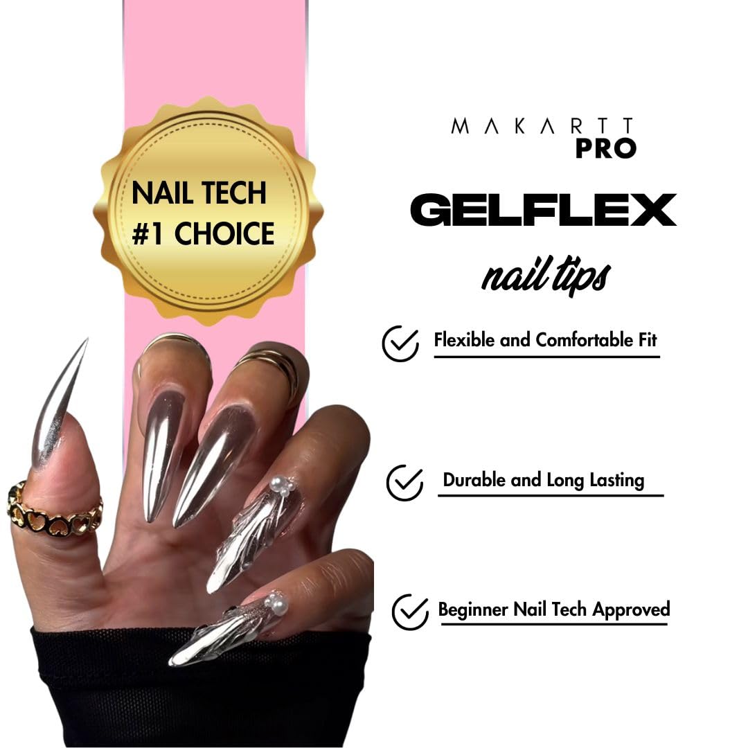 MarkattPro GelFlex Soft Gel Natural Round Medium Nail Tip 500pc Box | 14 Sizes 00-9, Soft Gel Nail Tips For Nail Technicians | Medium Round Clear